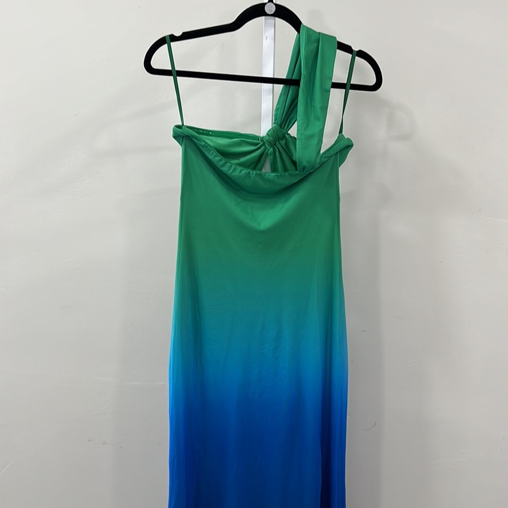 One-Shoulder Green to Blue Ombre Maxi Dress by Runaway The Label - Picture 8 of 8